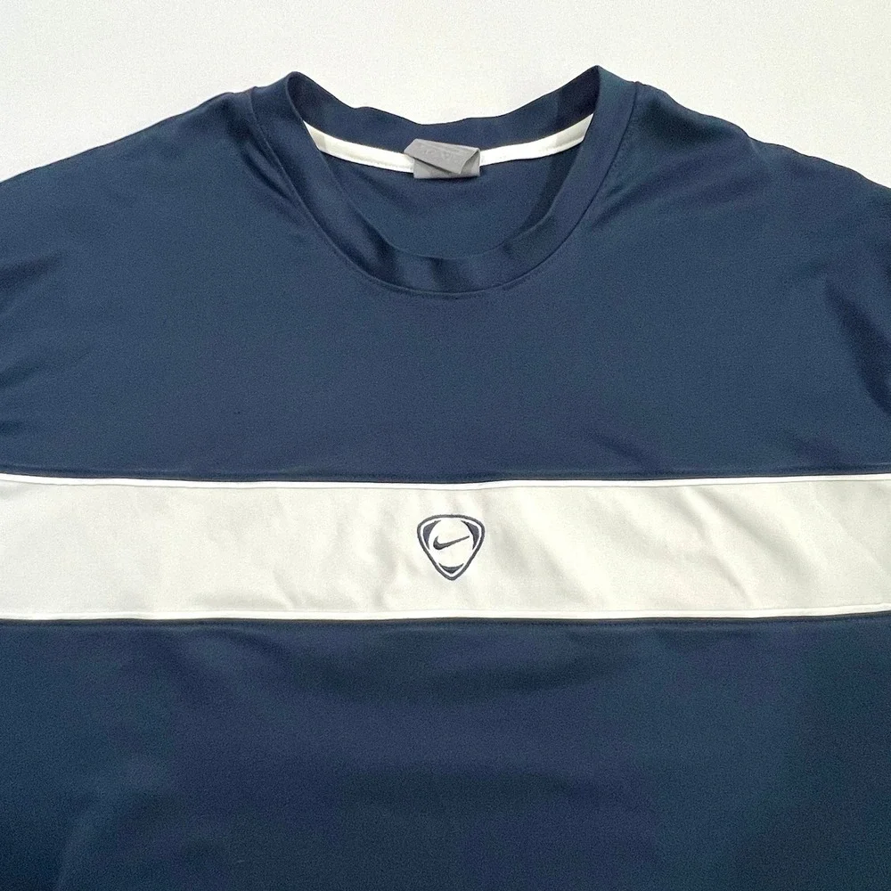 Vintage Nike Dri Fit Shirt Mens XL Navy‎ Blue White Chest Stripe Athletic Y2K